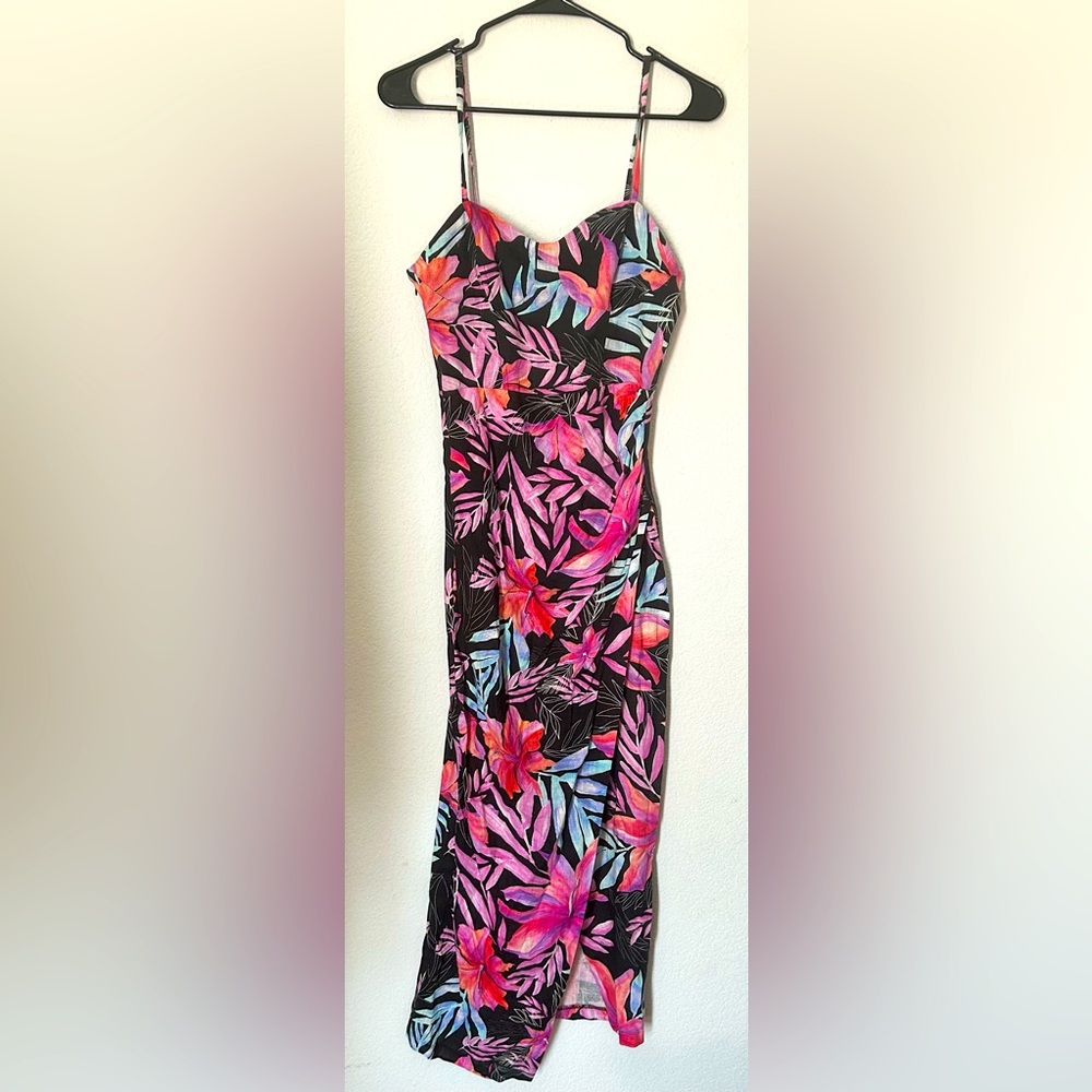 Zara Pink and Blue Bodycon Midi Dress Spaghetti Strap size S